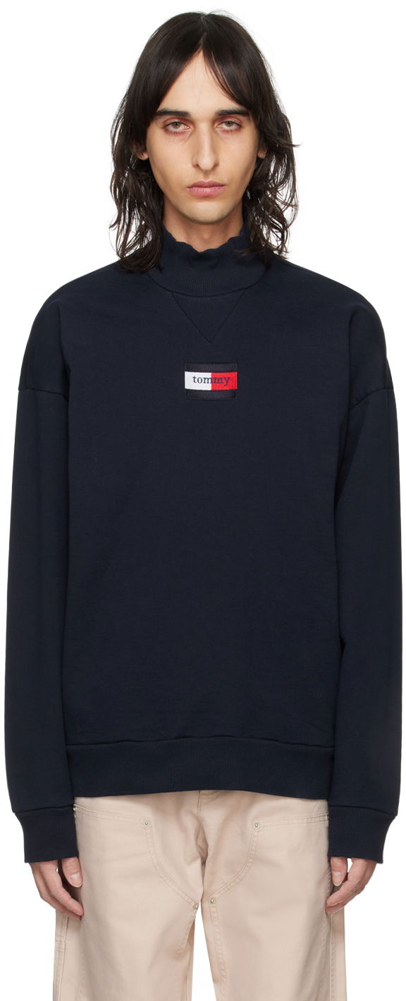 Huppari Tommy Hilfiger Tommy Jeans Navy Embroidered Turtleneck Musta | DM17307 DW5