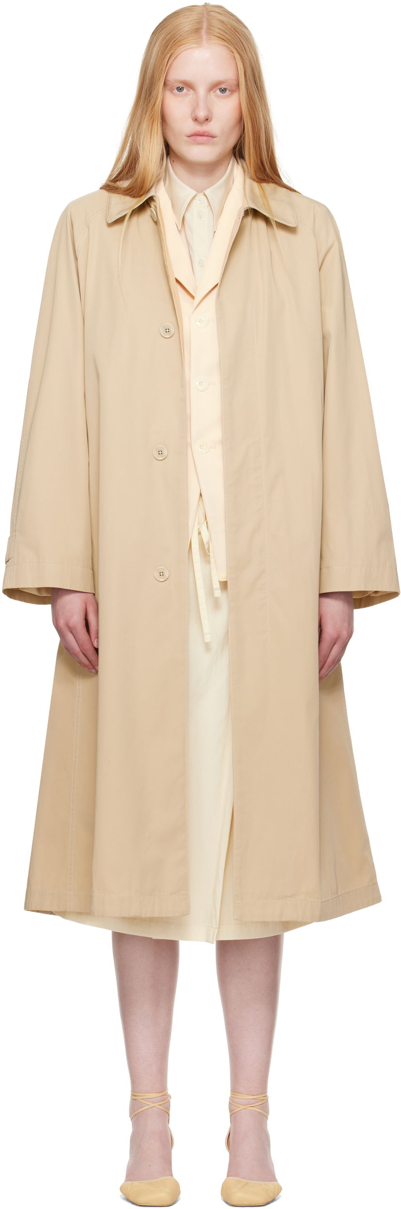 Takit LEMAIRE LEMAIRE Cotton Twill Overcoat Beige | CO1104 LF1352
