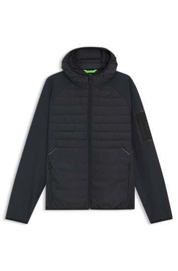 Puffer takki BOSS Water-Repellent Hooded Jacket with Zipped Sleeve Pocket Musta | 50541032