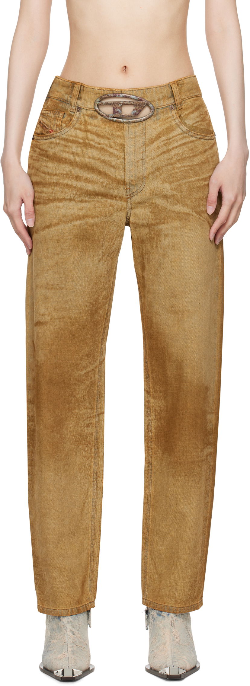 Jeans Diesel Straight Fit Jeans With Embossed Belt Beige | A16677 0AJET