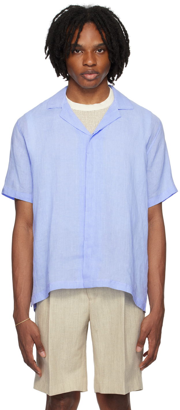 Paita Orlebar Brown Linen Resort Shirt Sininen | 279118