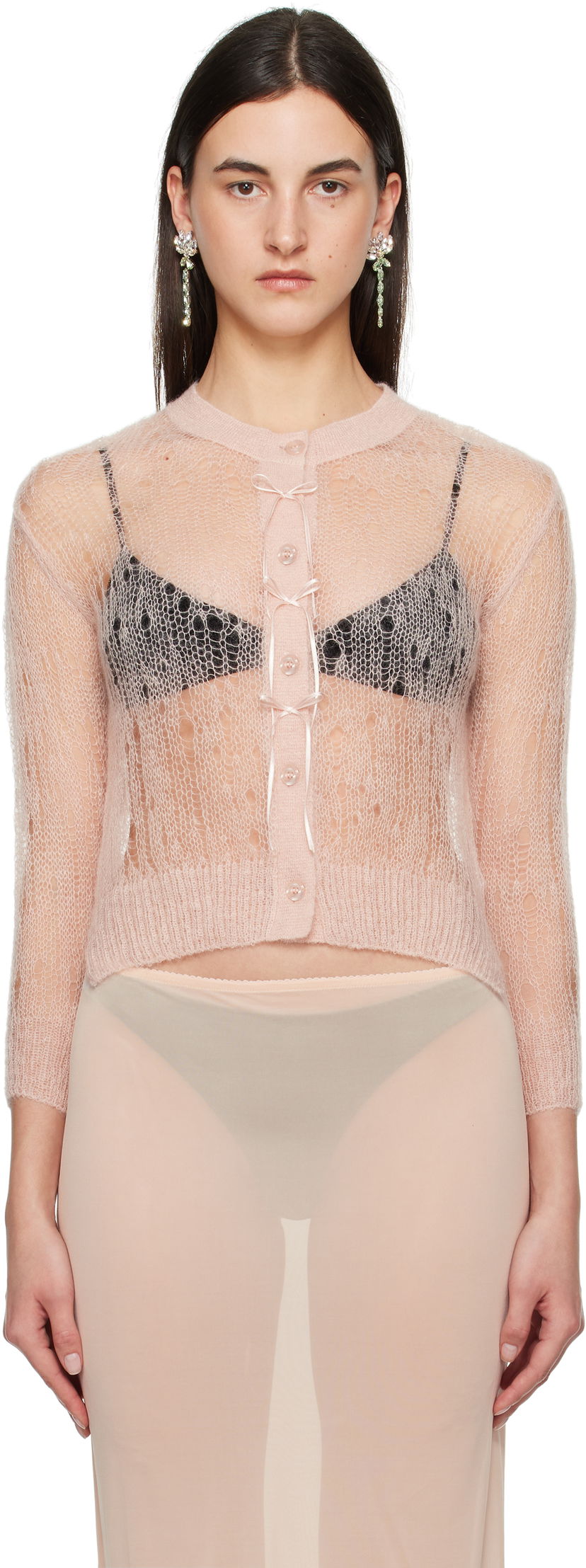 Villapaita Simone Rocha Simone Rocha Cropped Open Knit Cardigan Vaaleanpunainen | AMK20R 0643