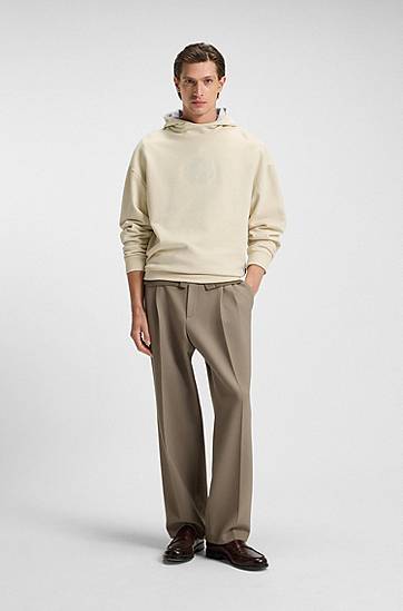 Huppari BOSS Peached-cotton hoodie with Double B monogram Beige | 50549105, 1