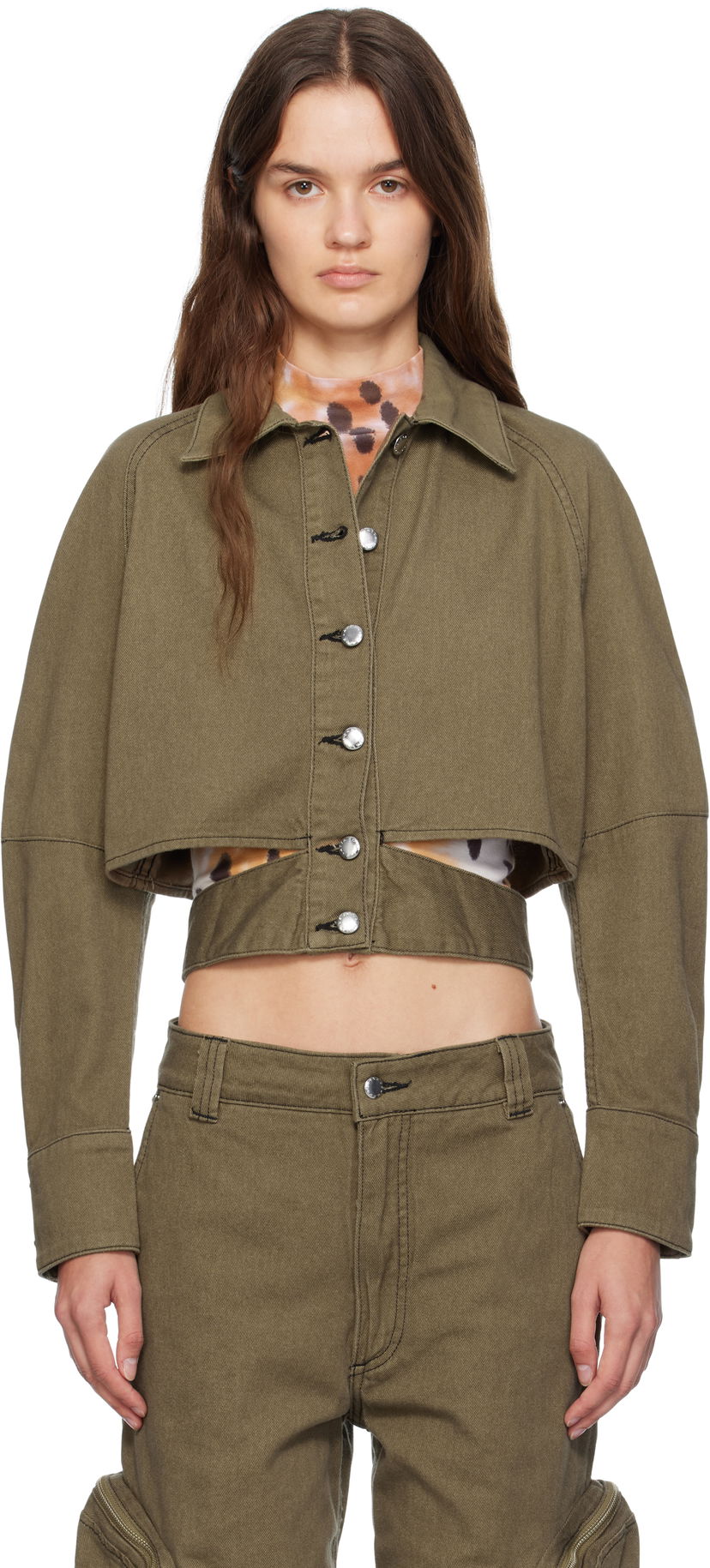 Takki Eckhaus Latta Eckhaus Latta Ellipse Cropped Denim Jacket Vihreä | 1121A-EL-PF25-E -