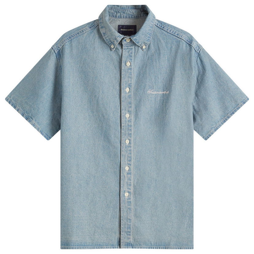 Paita thisisneverthat Thisisneverthat Washed Denim Short Sleeve Shirt, Size Small Sininen | TNCO0DSHTS01-WABL