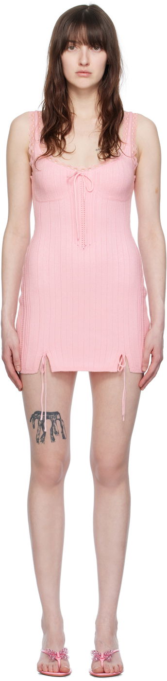 Mekko GUIZIO Guizio Dainty Lace-Trim Knit Mini Dress Vaaleanpunainen | S24601S012