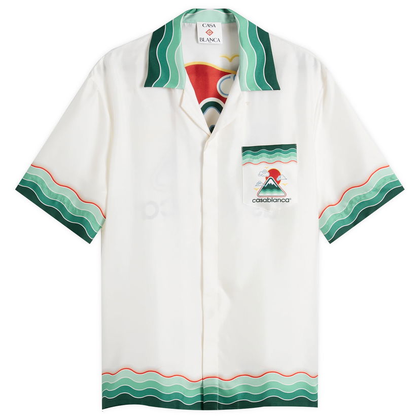 Paita Casablanca Casablanca Montagne Cuban Collar Silk Twill Shirt, Large Valkoinen | MPF25-SH-003-05