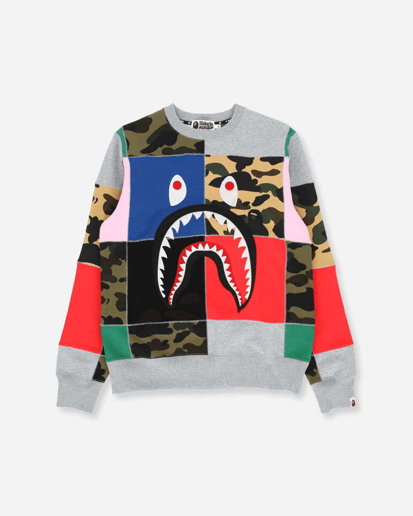 Huppari BAPE Patchwork Shark Wide Crewneck Sweatshirt Harmaa | 1G30113003 MULTI