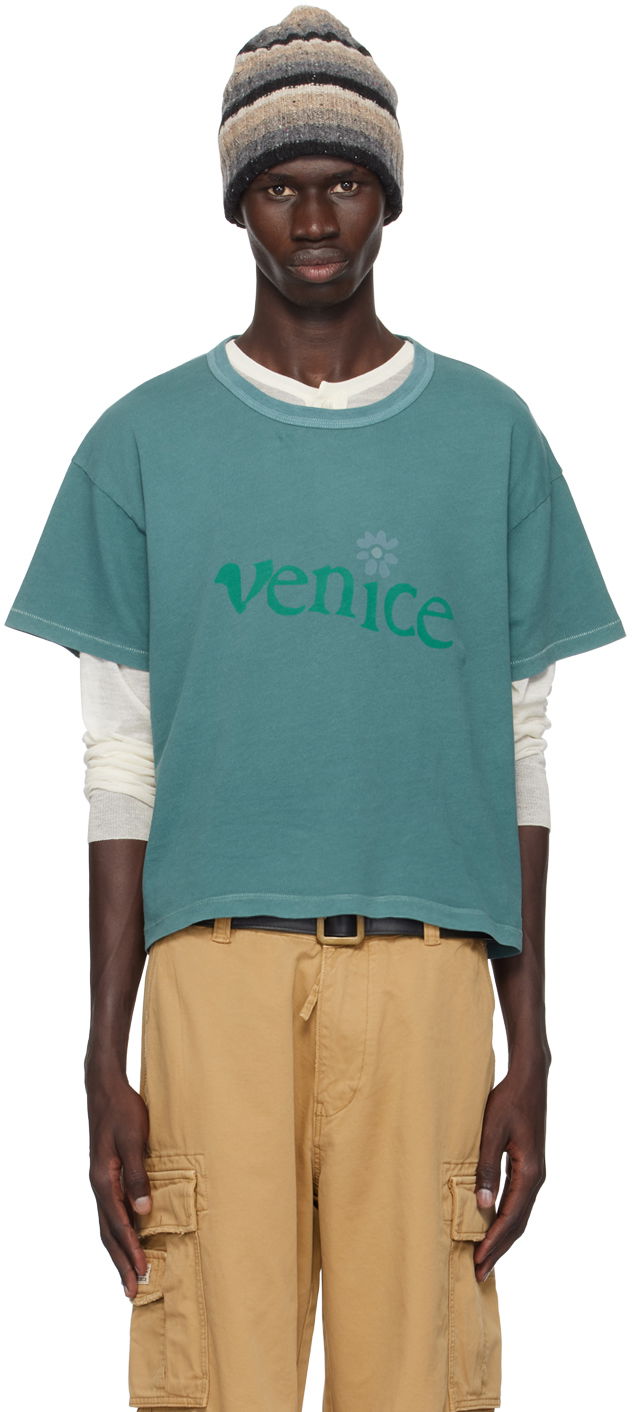 T-paita ERL 'Venice' Print Cropped T-Shirt Sininen | ERL09T001