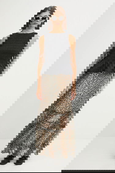 Hame GANNI GANNI Printed Viscose Chiffon Long Ruffle Maxi A-Line Skirt Ruskea | W0435, 5