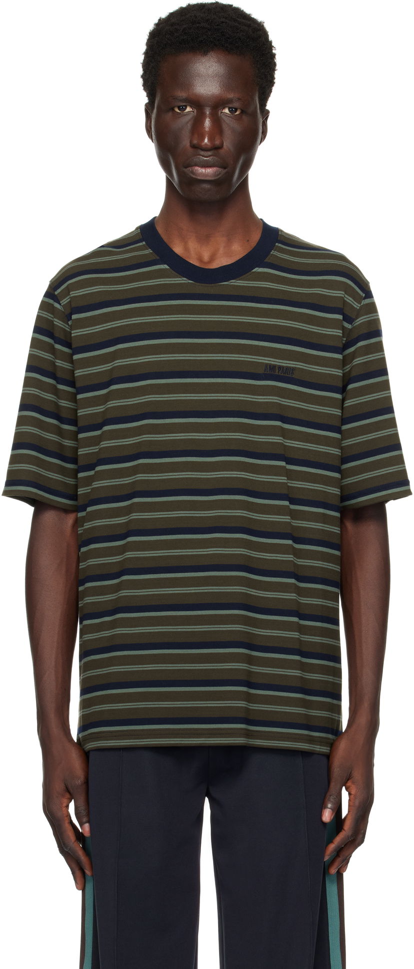 T-paita AMI Striped T-Shirt Musta | HTS039.JE0093