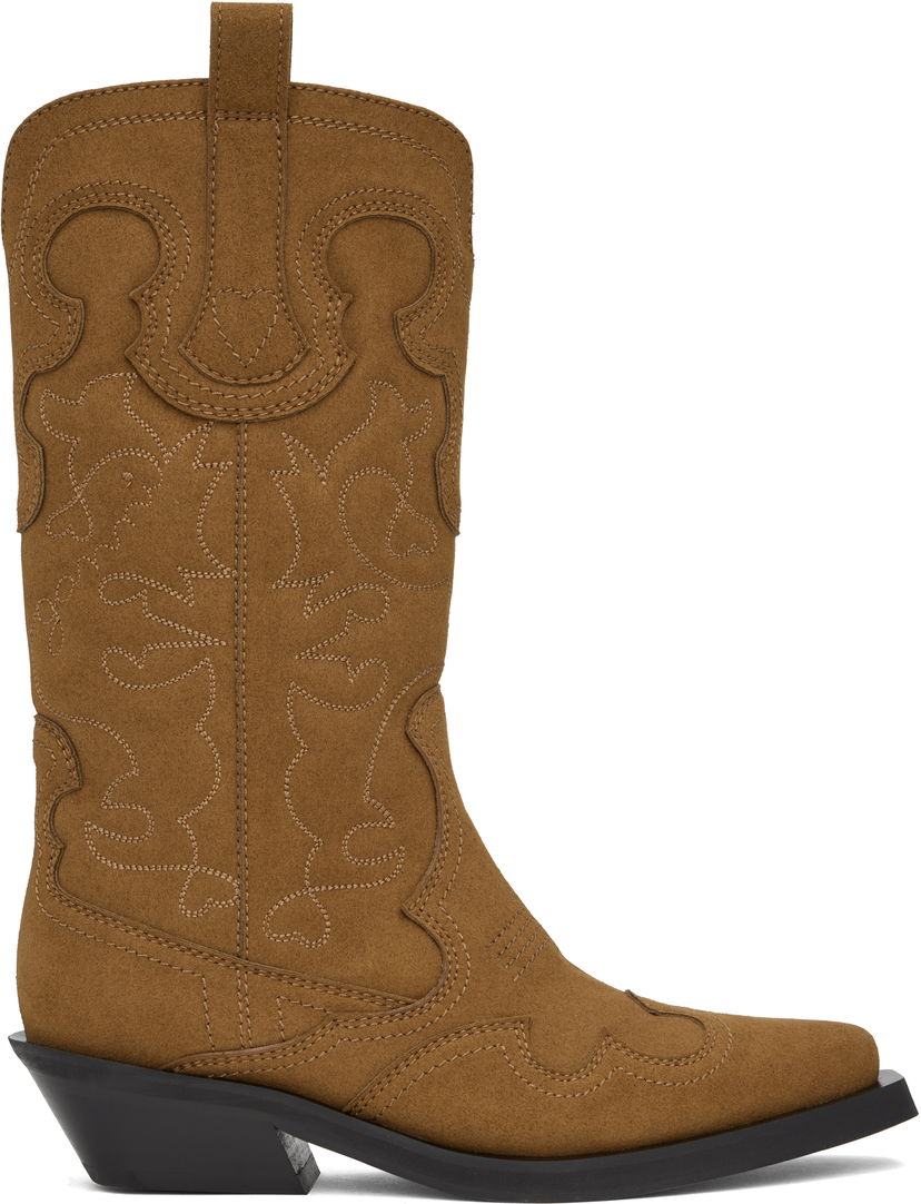 Vaatteet GANNI GANNI Mid Shaft Embroidered Western Boots Ruskea | S2742