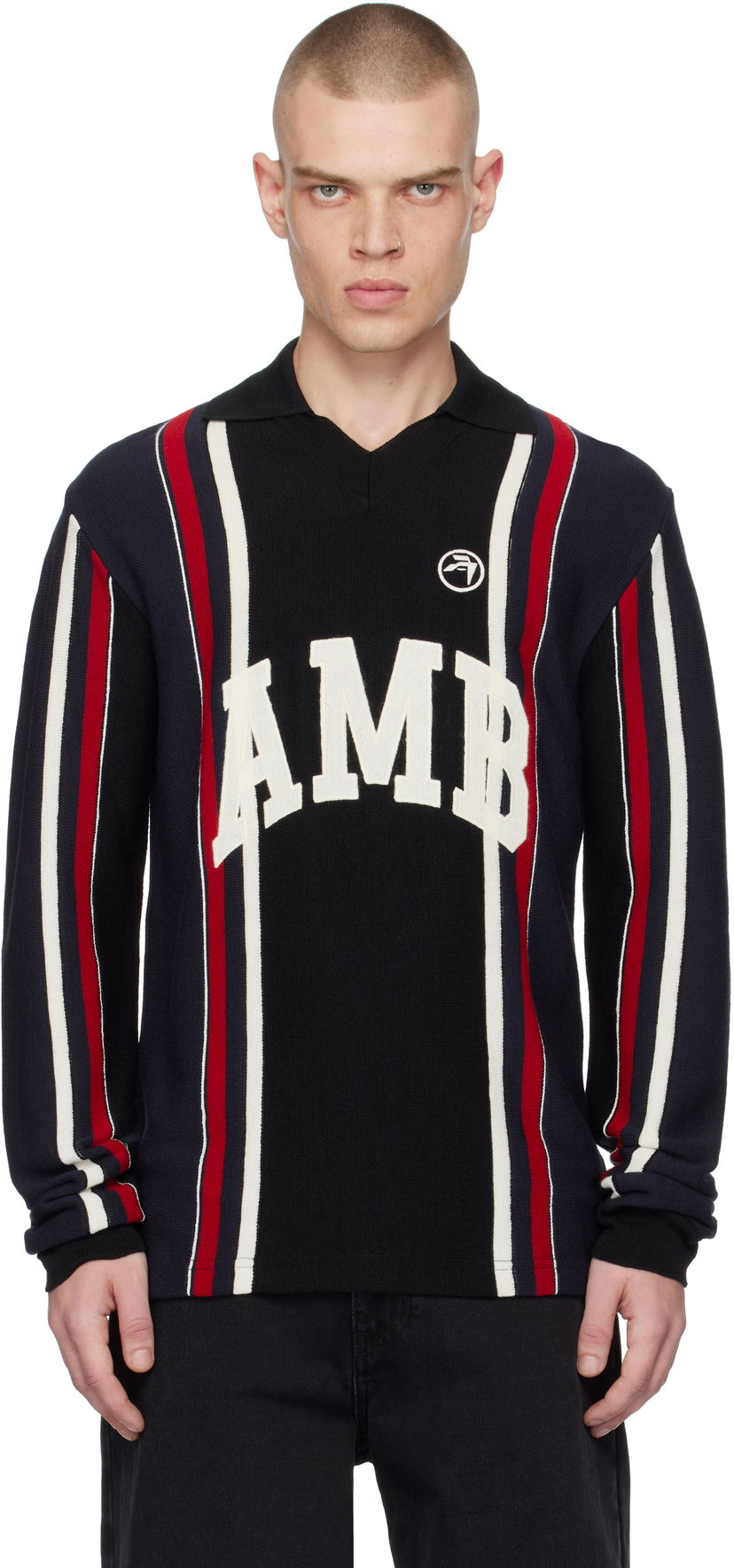 Poolopaita Ambush Striped Long Sleeve Polo With Logo Embroidery Musta | BMHV007F24KNI0011031