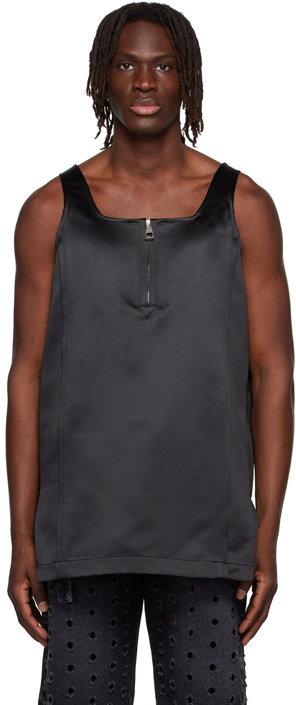 Tankkitoppi We11done We11done Zip-Front Satin Tank Top Musta | WD-BL1-22-129-M-BK