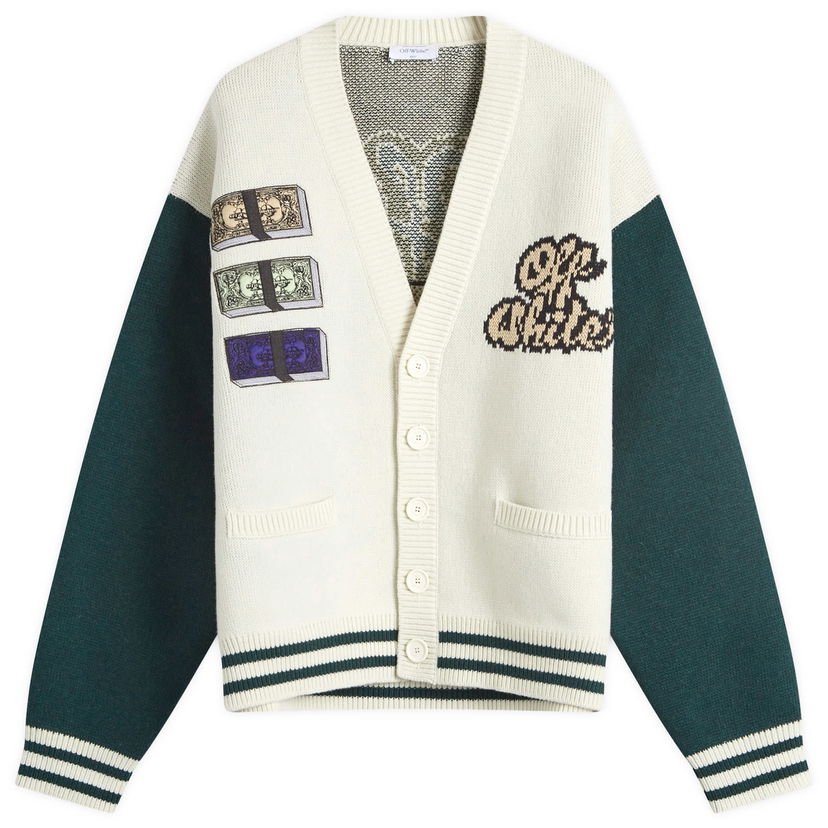 Villapaita Off-White Crystal Cash Varsity Cardigan Valkoinen | OMHB019S25KNI0030B84