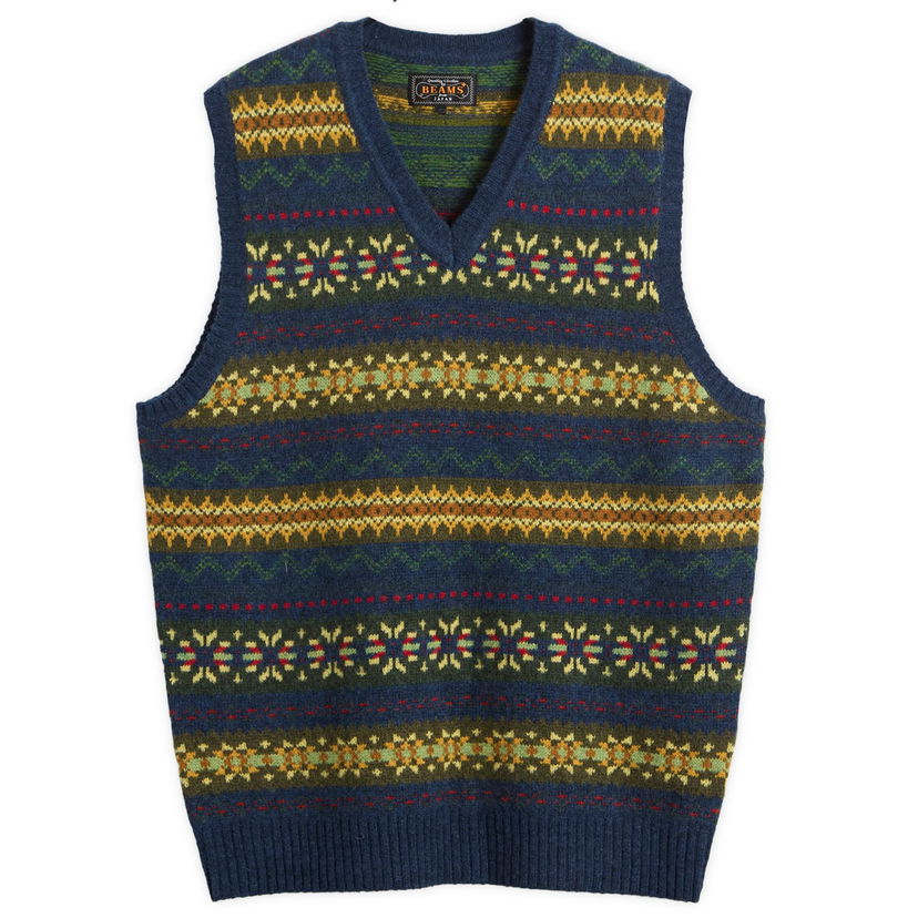 Villapaita BEAMS Plus Fair Isle Knit Vest Tummansininen | 3805-0055-103-79