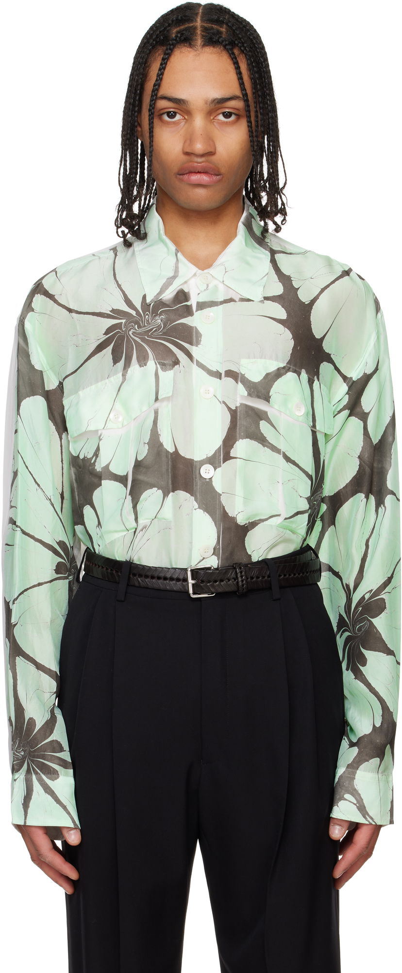Paita Dries Van Noten Dries Van Noten Floral-Print Sheer Shirt Vihreä | 251-020723-1197