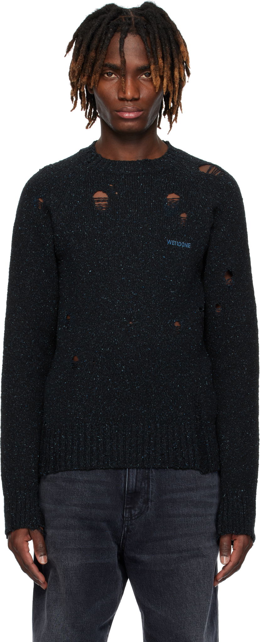 Villapaita We11done We11done Distressed Knit Sweater Musta | WD-KT0-25-623-U-NV
