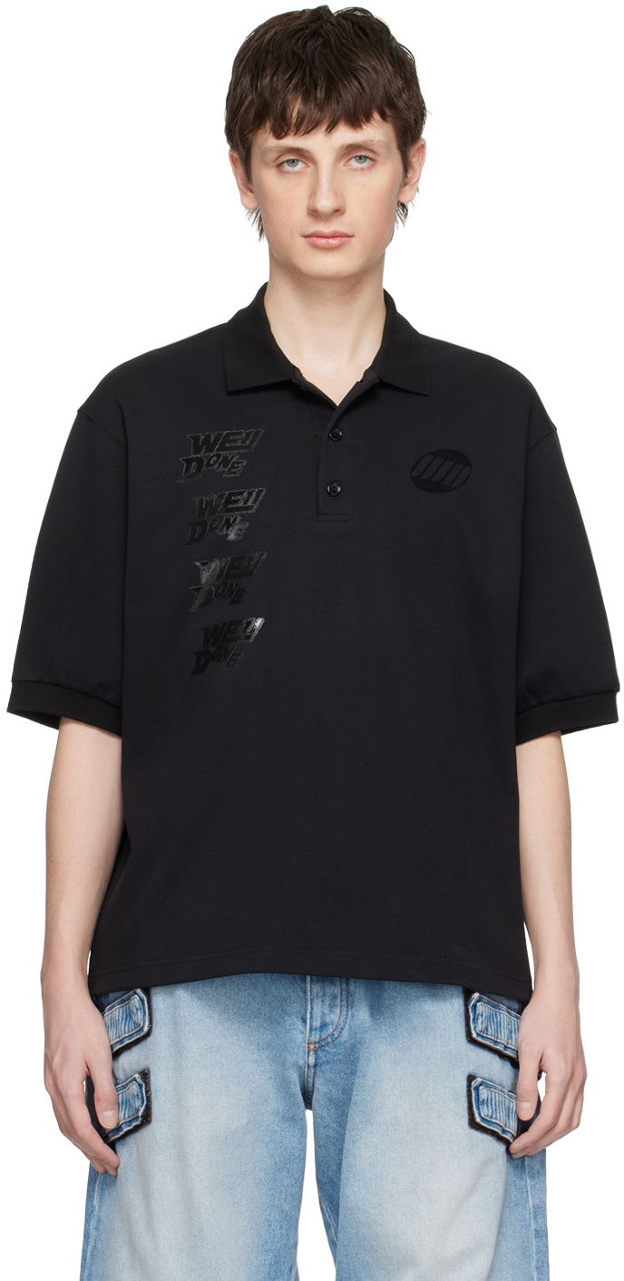 Poolopaita We11done Logo-Appliquéd Cotton-Jersey Polo Musta | WD-TT1-22-537-U-BK
