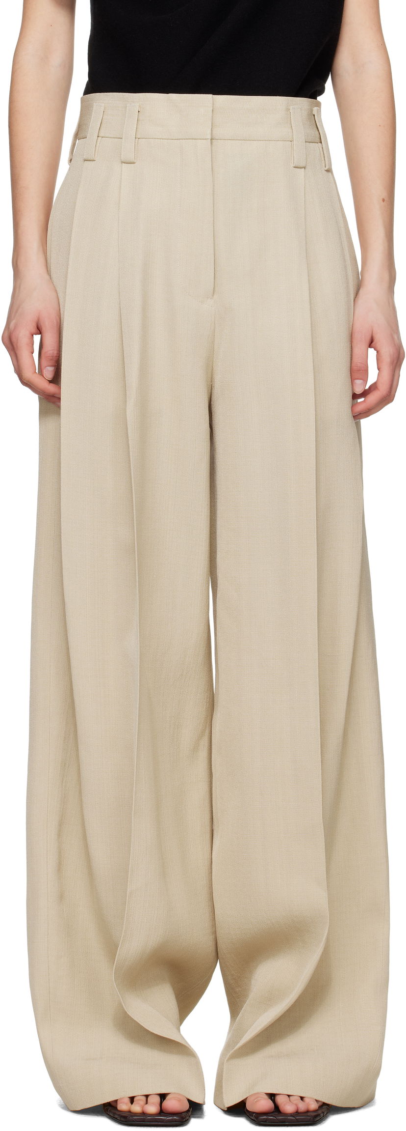 Housut Jil Sander Jil Sander Voluminous Pleated Trousers Beige | J03KA0292_J65005