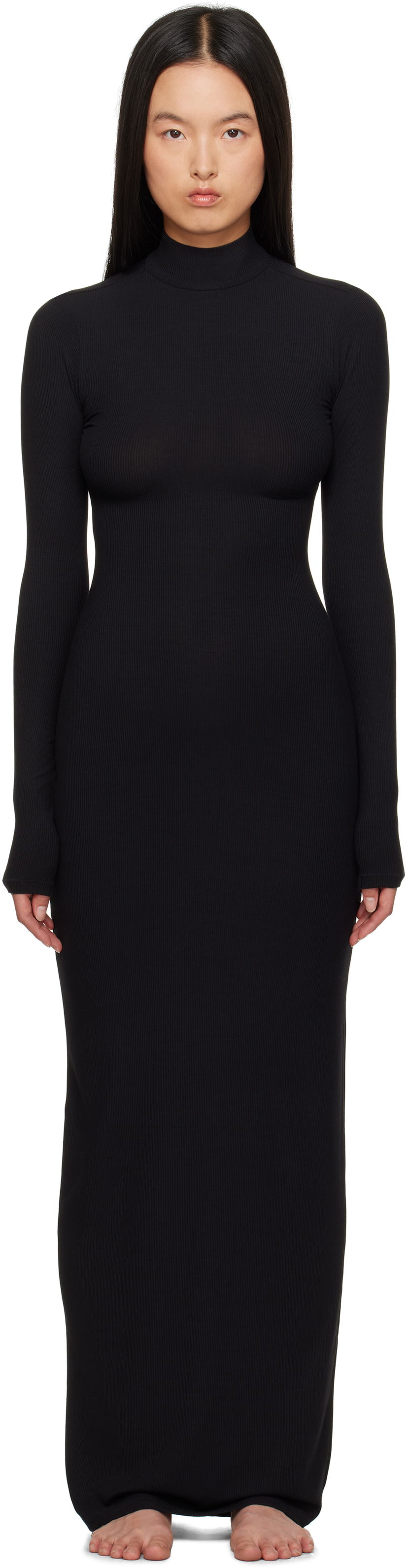 Mekko SKIMS Soft Lounge Turtleneck Maxi Dress Musta | DS-DRS-6331W