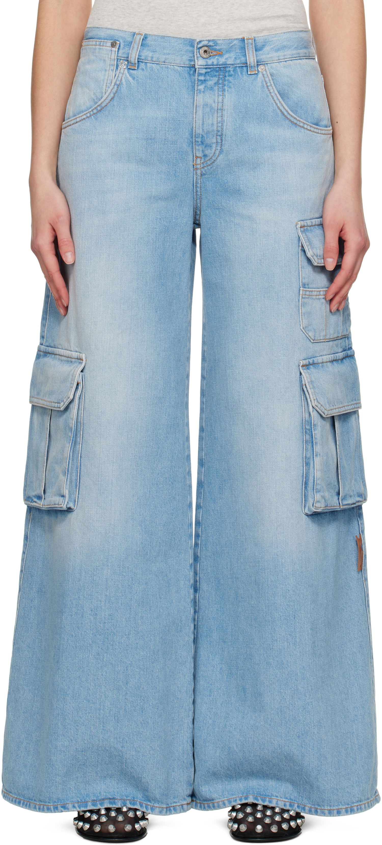 Cargo housut Off-White Off-White Wide-Leg Cargo Denim Jeans Sininen | OWYB019S25DEN0024000, 0