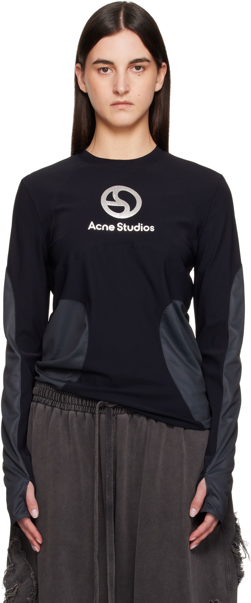 T-paita Acne Studios Acne Studios Long Sleeve Logo T-shirt Musta | BL0409-