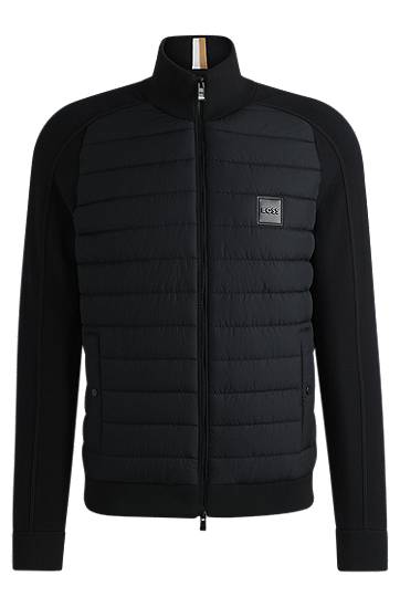 Puffer takki BOSS BOSS Mixed-Material Zip-Up Jacket with Logo Badge Musta | 50526835