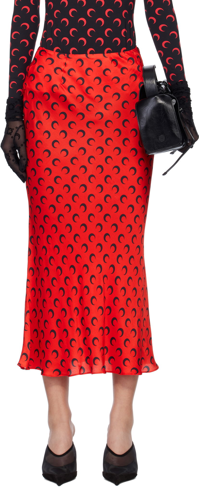 Hame Marine Serre Marine Serre Moon Print Satin Midi Skirt Punainen | WSK070A CWOV0060