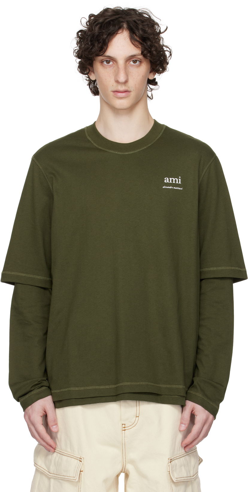 T-paita AMI AMI Double Layered Long Sleeves T-Shirt Vihreä | HTS248.JE0119