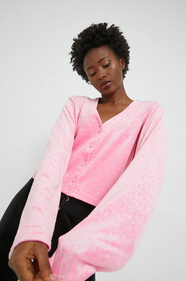 Villapaita adidas Originals Velvet Embossed Monogram Crop Cardigan Vaaleanpunainen | HL9115, 0