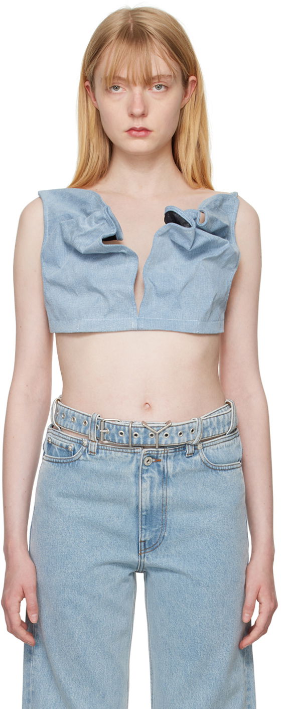 Rintaliivit Y/PROJECT Blue Scrunched Denim Bralette Sininen | 107TO001