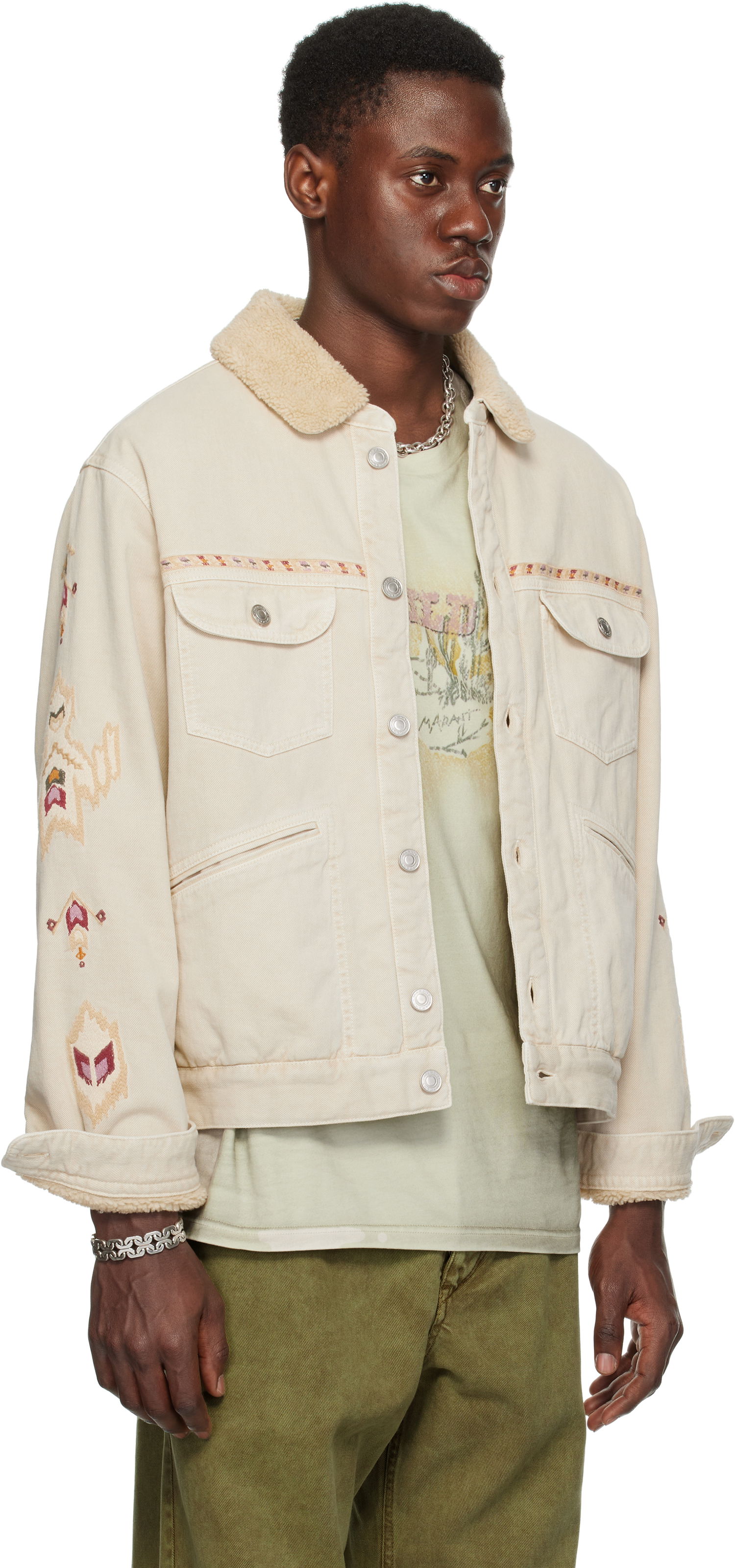 Takki ISABEL MARANT Isabel Marant Jenson Embroidered Sherpa Denim Jacket Beige | 25PVE0184HA-C1H02H, 1