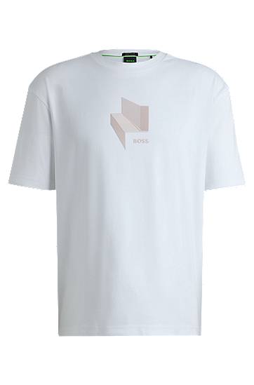 T-paita BOSS BOSS Relaxed-Fit Interlock Cotton T-Shirt with Gloss Artwork Valkoinen | 50525231