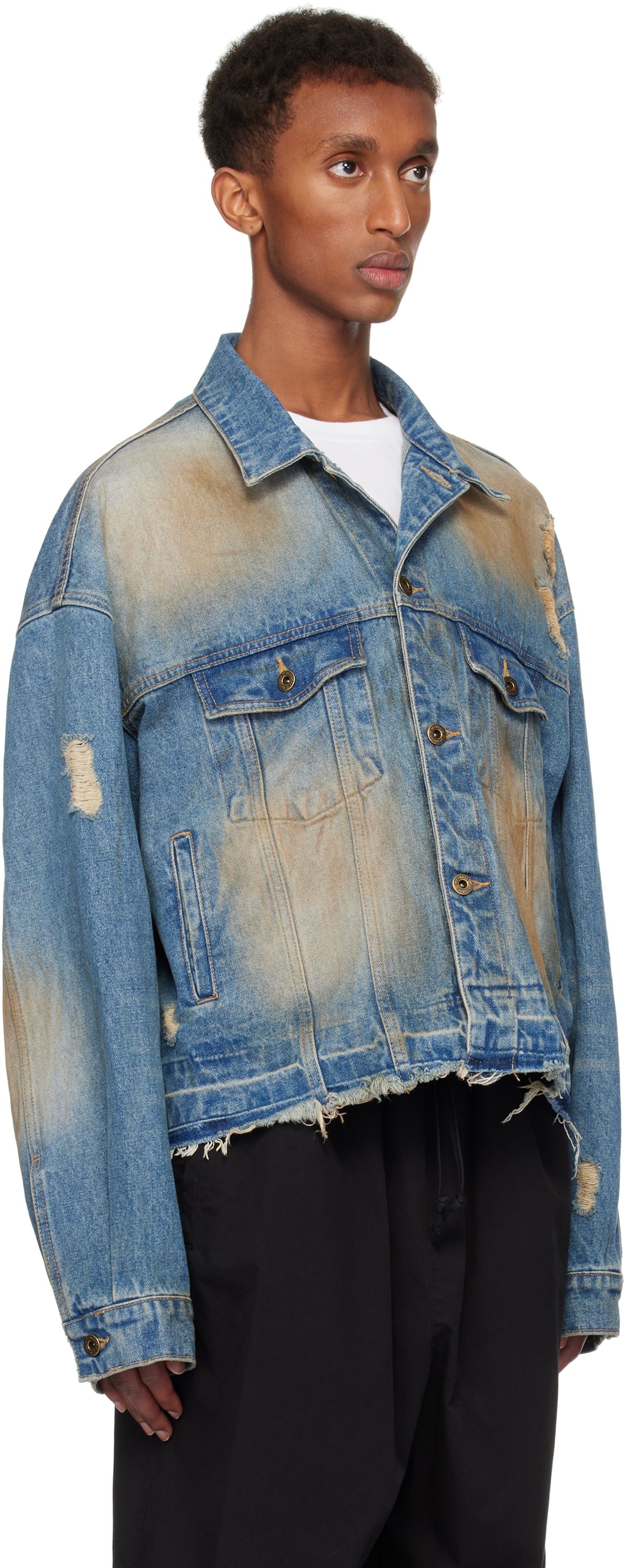 Takki We11done We11done Distressed Denim Jacket Sininen | WD-DJ3-24-310-U-BL, 1