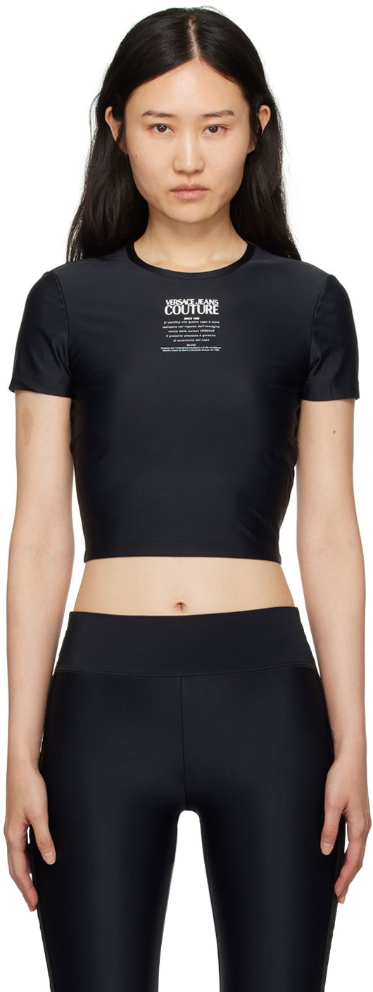 Crop top Versace Print T-Shirt Musta | E76HAH602_EJ0128