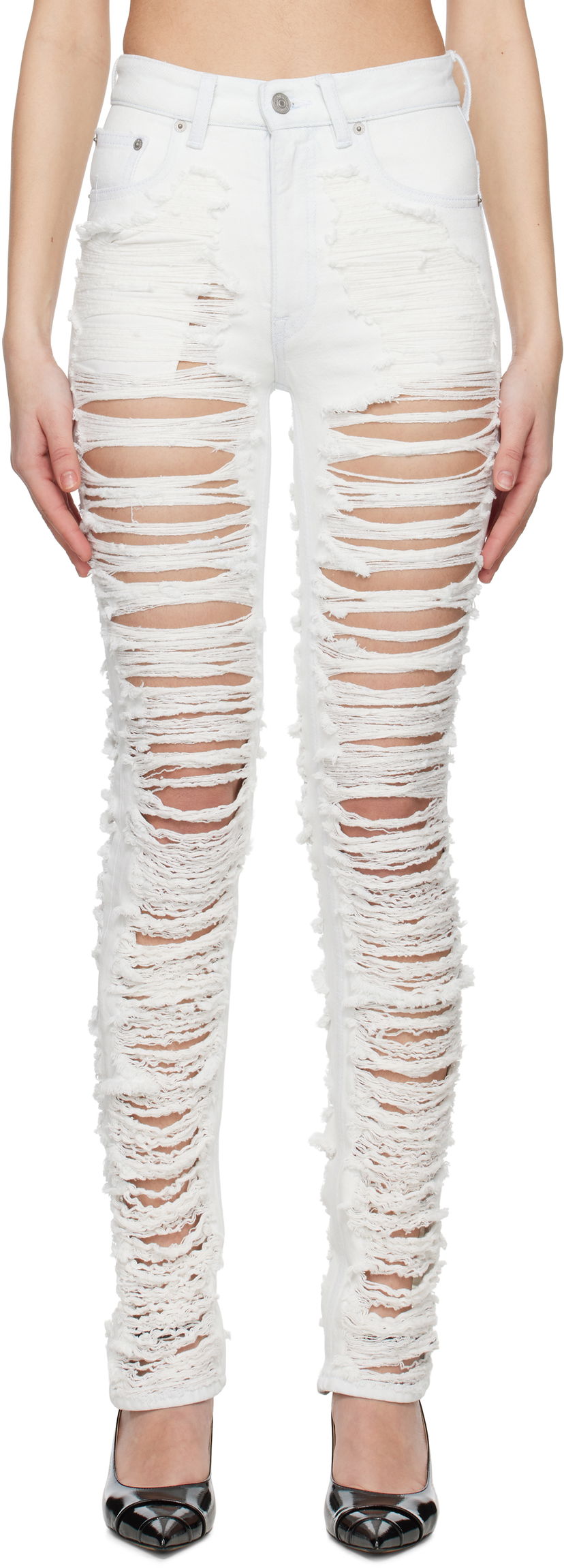 Jeans Maison Margiela MM6 Maison Margiela 5-Pocket Shredded Jeans Valkoinen | S62LB0185 M30018