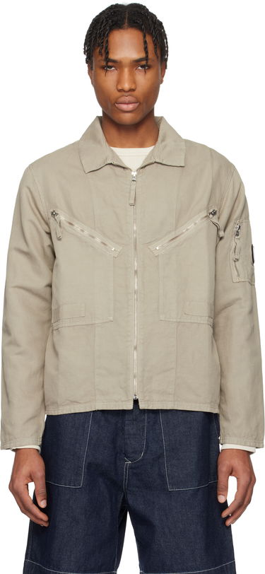 Bomber-takki C.P. Company C.P. Company Cotton Linen Zip Overshirt Beige | 18CMOS103A-006273G, 0