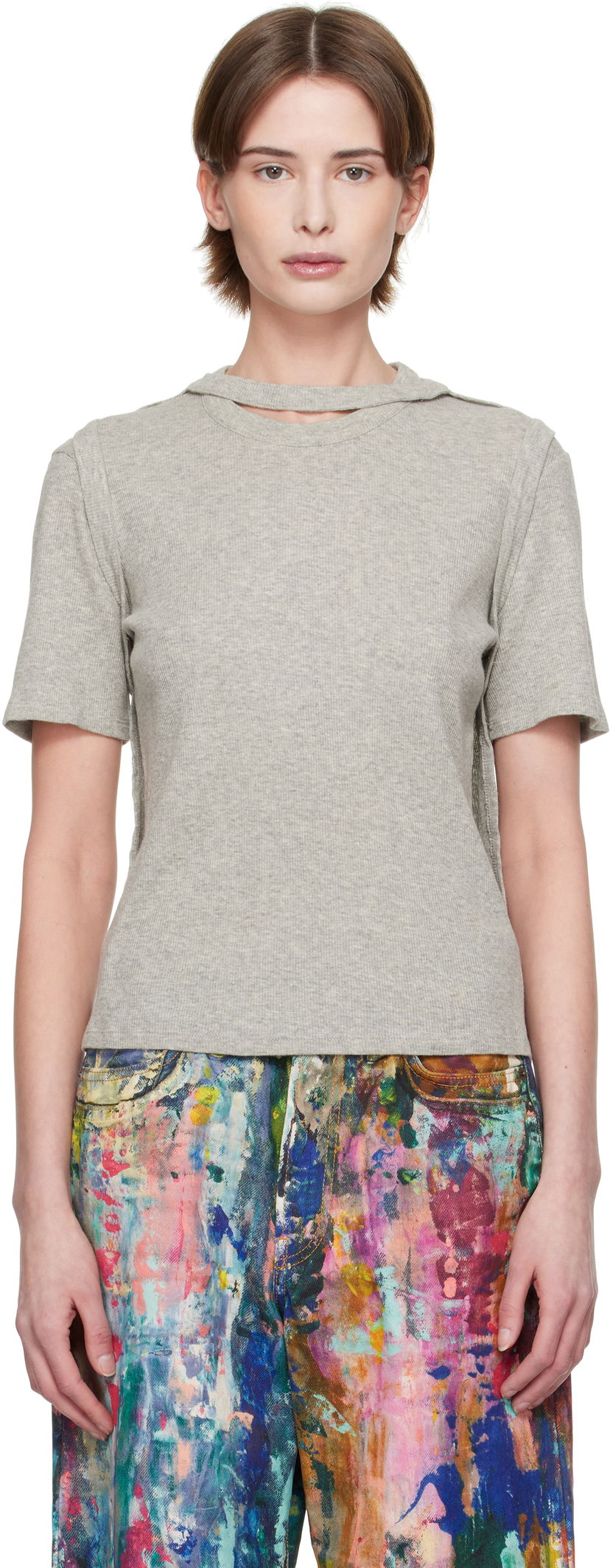 T-paita Eckhaus Latta Eckhaus Latta Flip Ribbed T-Shirt Harmaa | 1204-EL-PS25-CE -