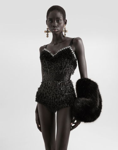 Body Dolce & Gabbana Dolce & Gabbana Sequined and Micro-Beaded Bodysuit Musta | F78JEZGDC0IS9021, 3