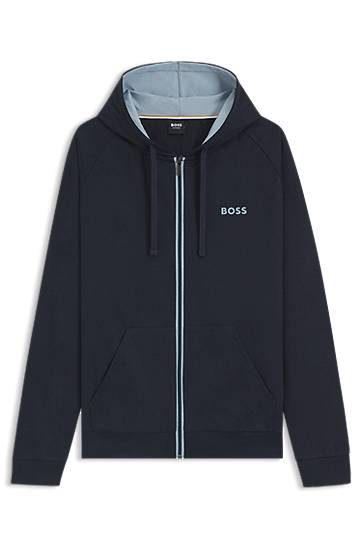 Huppari BOSS BOSS Cotton-Terry Zip-Up Hoodie with Contrast Details Tummansininen | 50545573