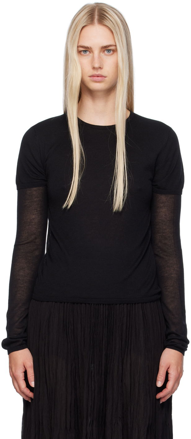 T-paita TOTEME TOTEME Layered Long Sleeve T-Shirt Musta | 243-WRT0348-YA0079