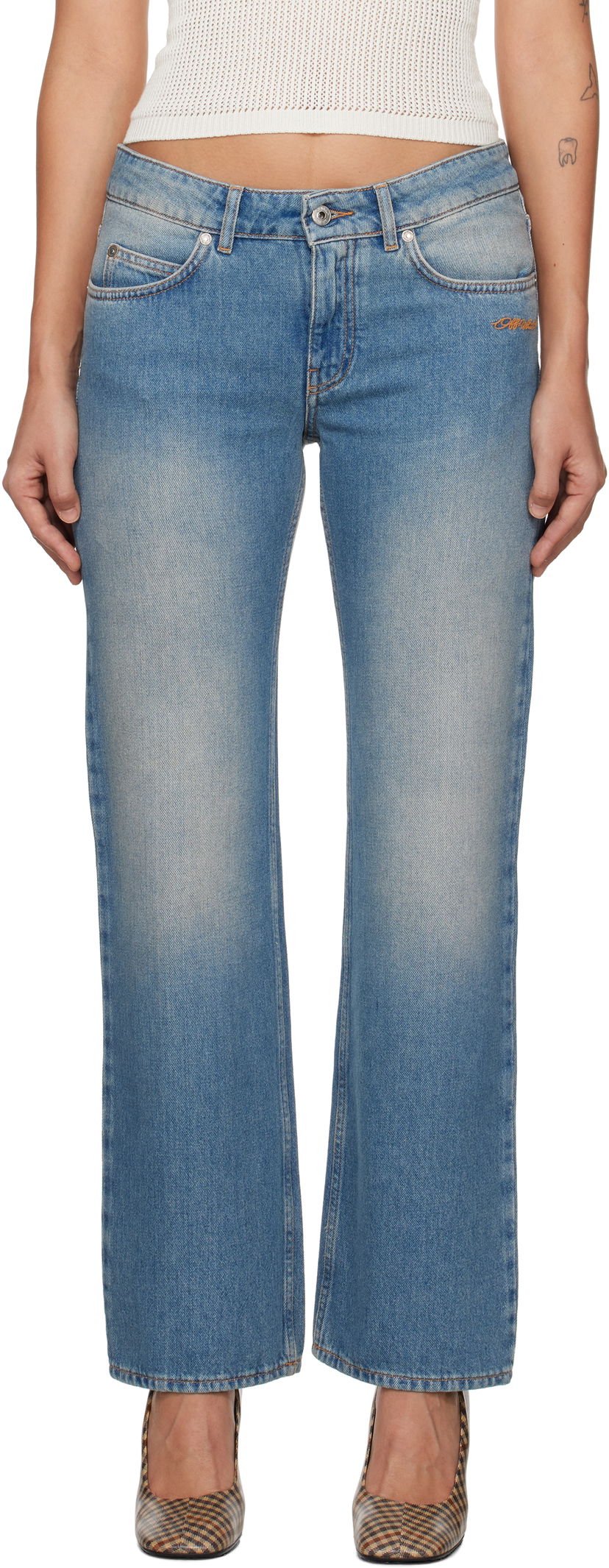 Jeans Off-White 90S Fit Bleach Jeans Sininen | OWYA059F24DEN0014000