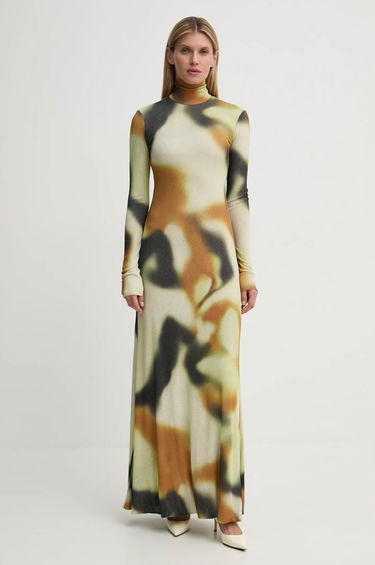 Mekko Nanushka Maxi Abstract Print Turtleneck Dress Beige | NW24FWDR32976, 0