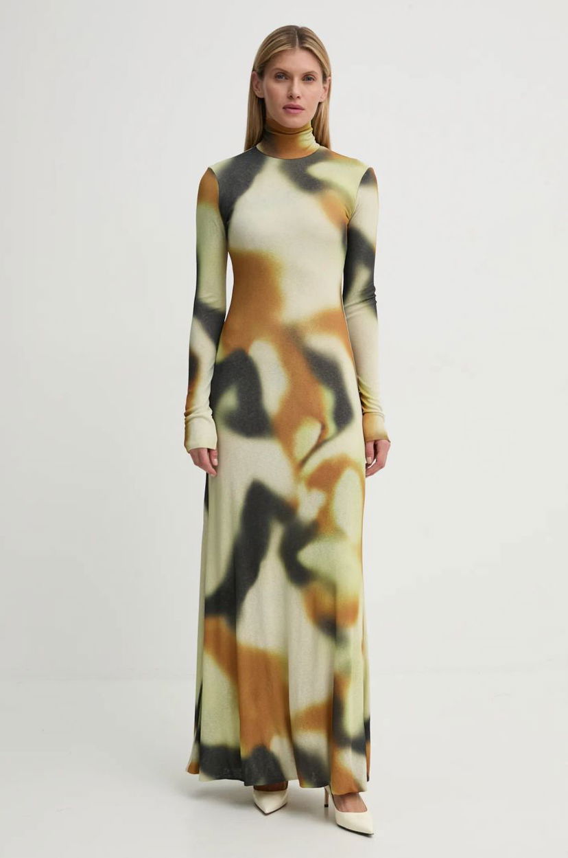 Mekko Nanushka Maxi Abstract Print Turtleneck Dress Beige | NW24FWDR32976