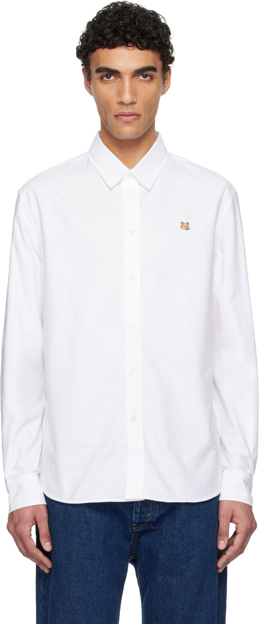 Paita MAISON KITSUNÉ Maison Kitsuné Casual Shirt with Fox Head Embroidery Valkoinen | MM00408WC5012