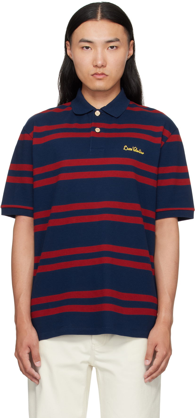 Poolopaita Valentino Valentino 'Chez Valentino' Cotton Piqué Polo Tummansininen | 7V3MH04CAYN