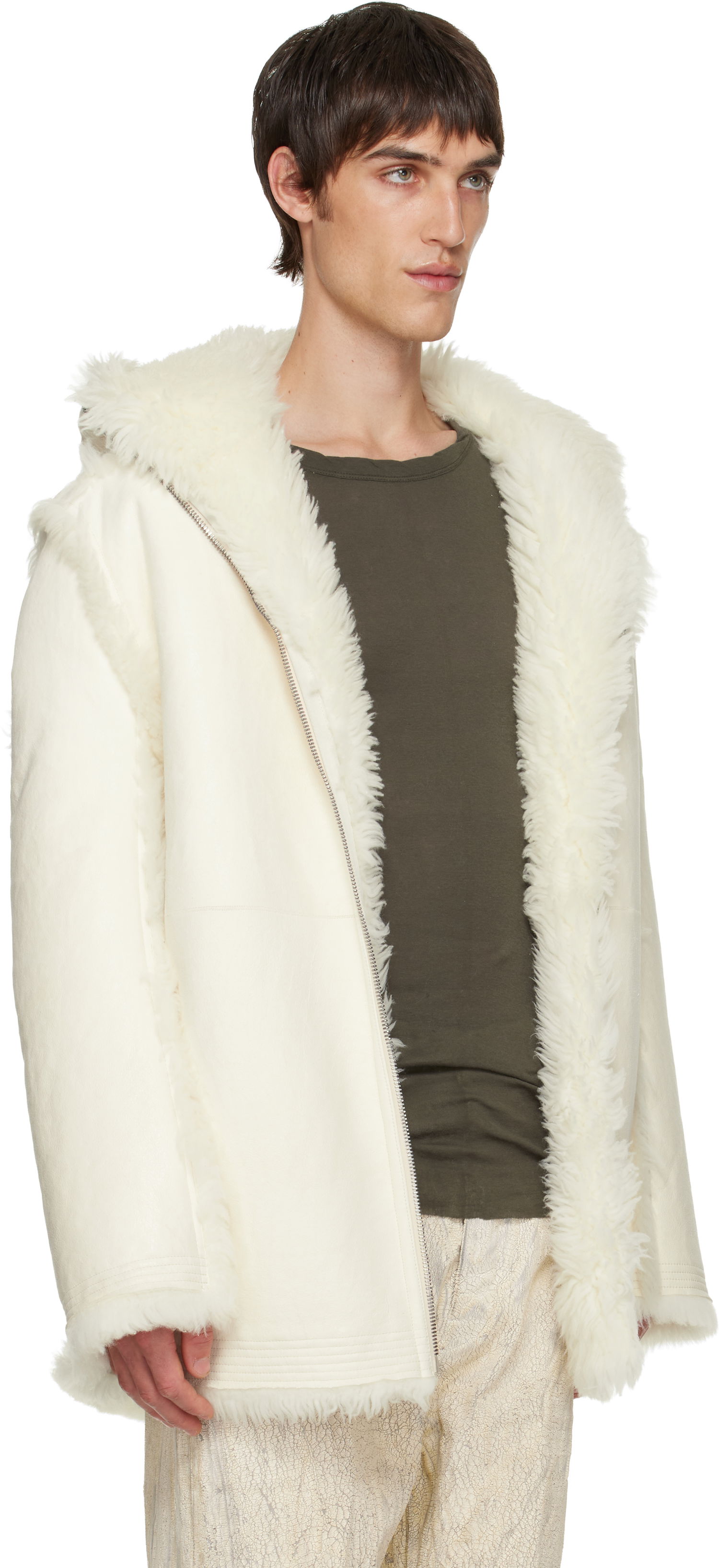 Takit Rick Owens Mac Cropped Reversible Shearling Coat Valkoinen | RU02E1769 LSHAR, 1