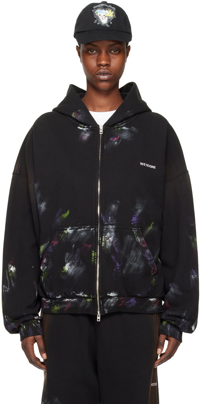 Huppari We11done Painted Zip-Up Hoodie Musta | WD-TJ0-24-777-U-BK