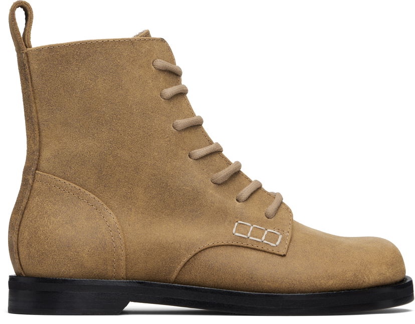 Tennarit ja kengät JW Anderson JW Anderson Suede Lace-Up Ankle Boots with Contrast Stitching Beige | BT0107-LA0319